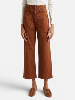 VERONICA BEARD Hilde High Rise Wide Leg Ankle Crop Pants in Deep Ochre